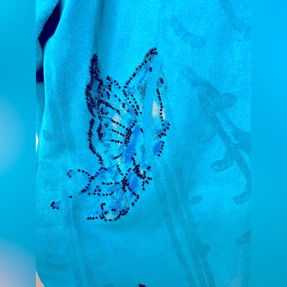 Chico's Suede Jacket Blue Southwestern Ornate Butterfly XL / Chico's size 3 - Picture 3 of 7